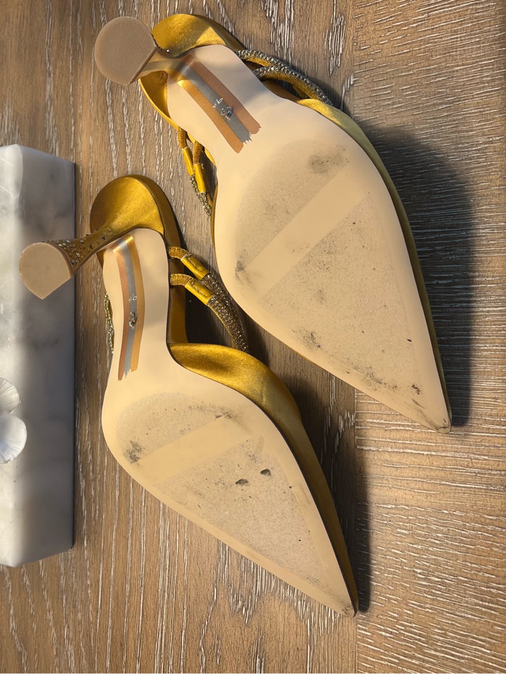 Sam Edelman Mustard Gold Satin Pointed-Toe Mules with Embellished Strap - Picture 4 of 9